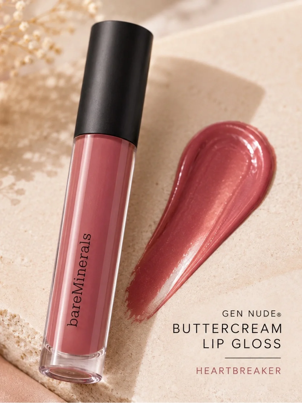 bareMinerals Gen Nude Buttercream Lip Gloss Heartbreaker Full Size NWT